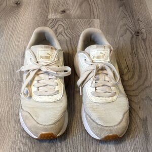 Puma Beige and White Casual Sneakers
